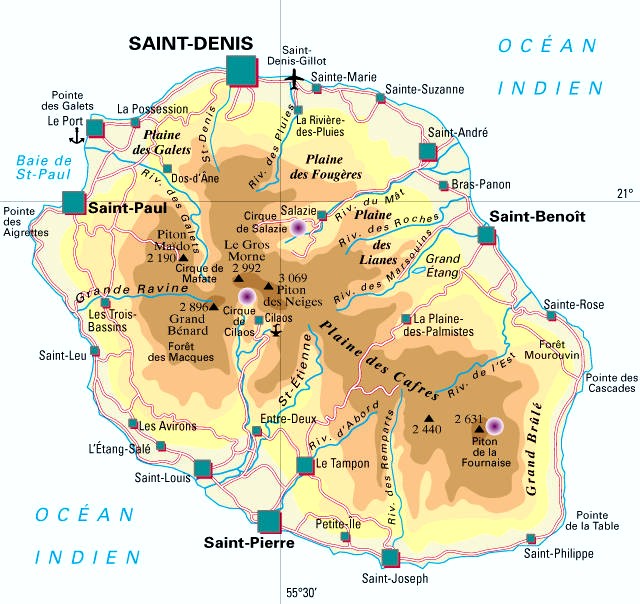 Carte de l'Ile de la Réunion 974