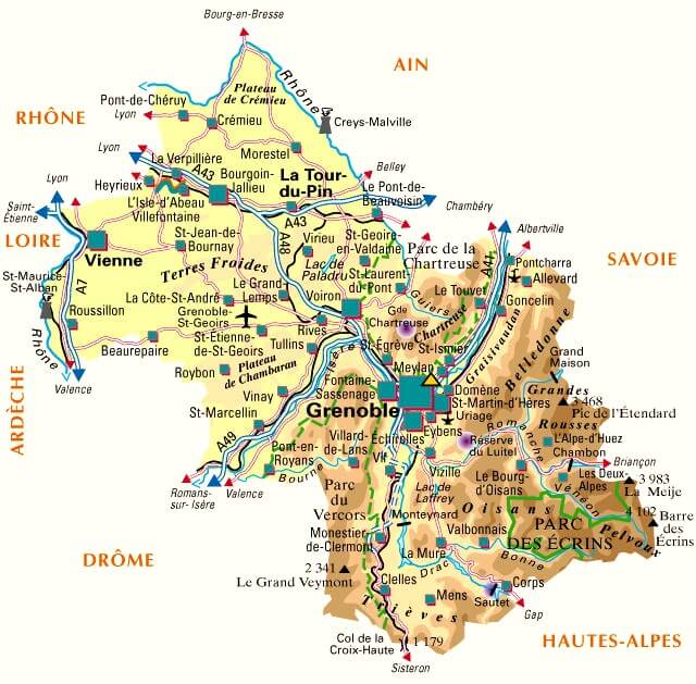 Carte de l'Isère (38)