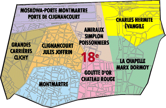 Les différents quartiers de Paris 18ème arrondissement